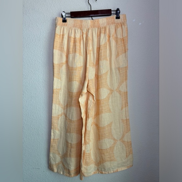 Joie Pastel Melon Orange Retro Floral 100% Linen Wide Leg T Crop Pants L - Picture 7 of 8